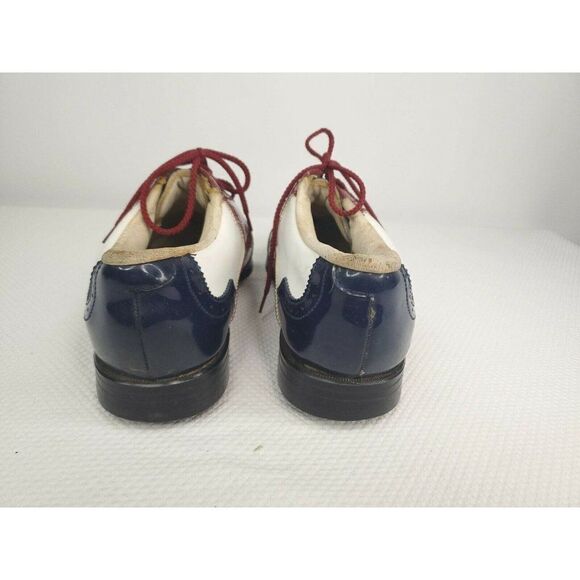 Vintage 60s Patent Leather Golf Shoes Oxfords Mens 9.5 Red White Blue USA - Picture 7 of 12